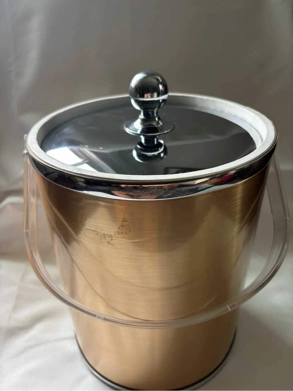 Brushed Gold Ice Bucket with Clear Handle
